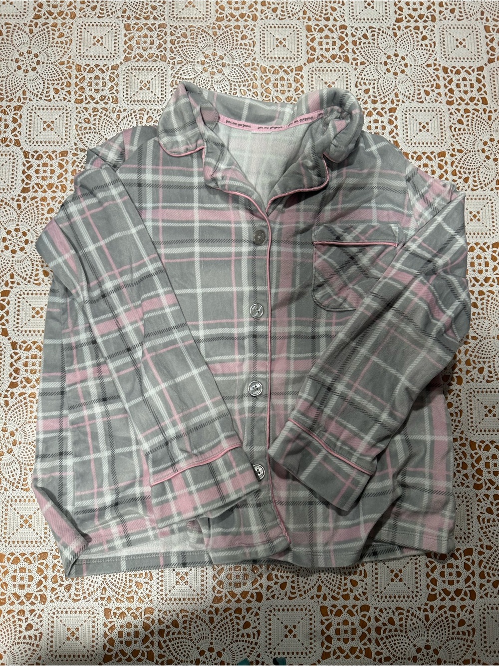 Joyspun Gray Pink Plaid Fleece Pajama Set Size Medium 8-10
